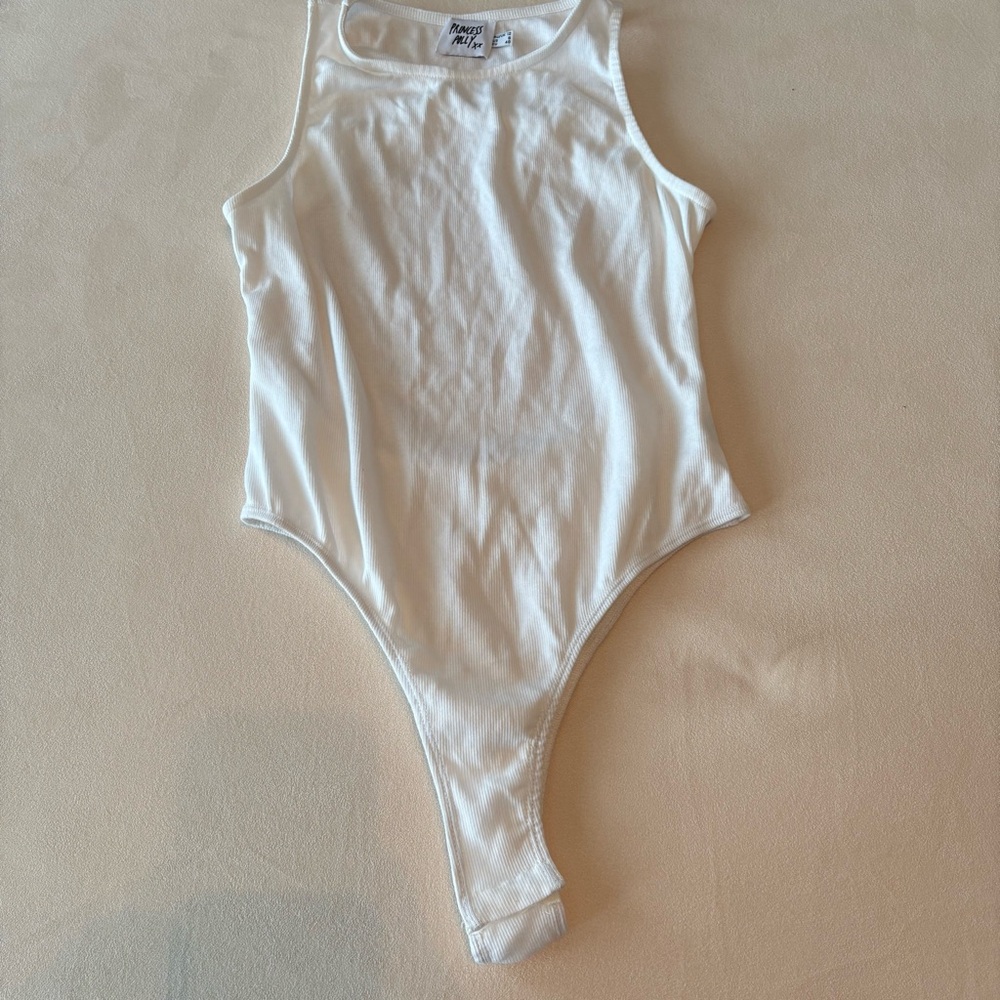 Princess Polly White Open Back Detail Ribbed Bodysuit